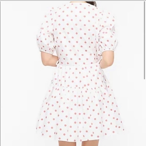 J.crew White Polka Dot V-Neck puff Sleeve Poplin Wrap mini Dress. - Picture 2 of 12